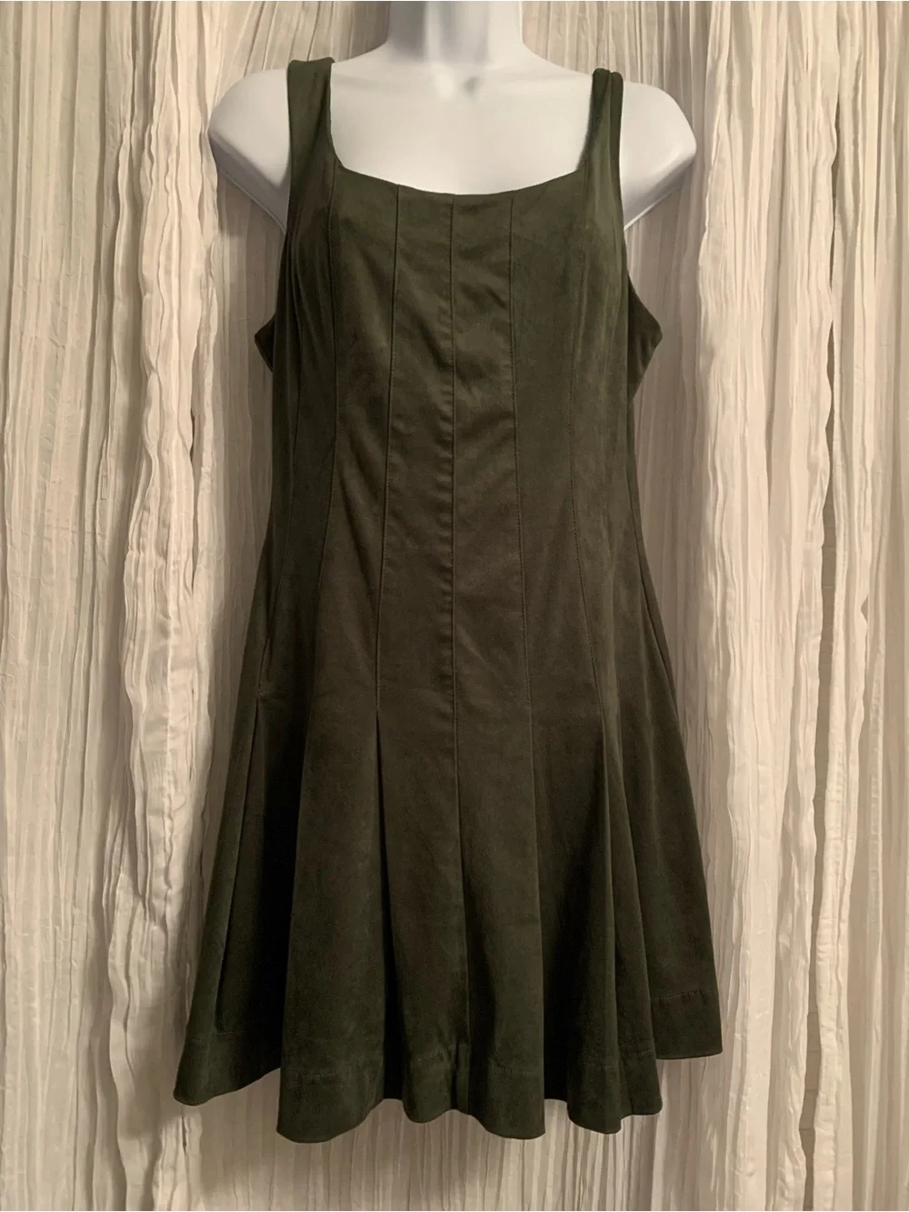 En Saison Delphine Faux Suede Pleated Fit-And-Flare Mini Dress M